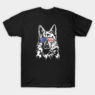 White Swiss Shepherd Dog American Flag sunglasses patriotic dog T-Shirt